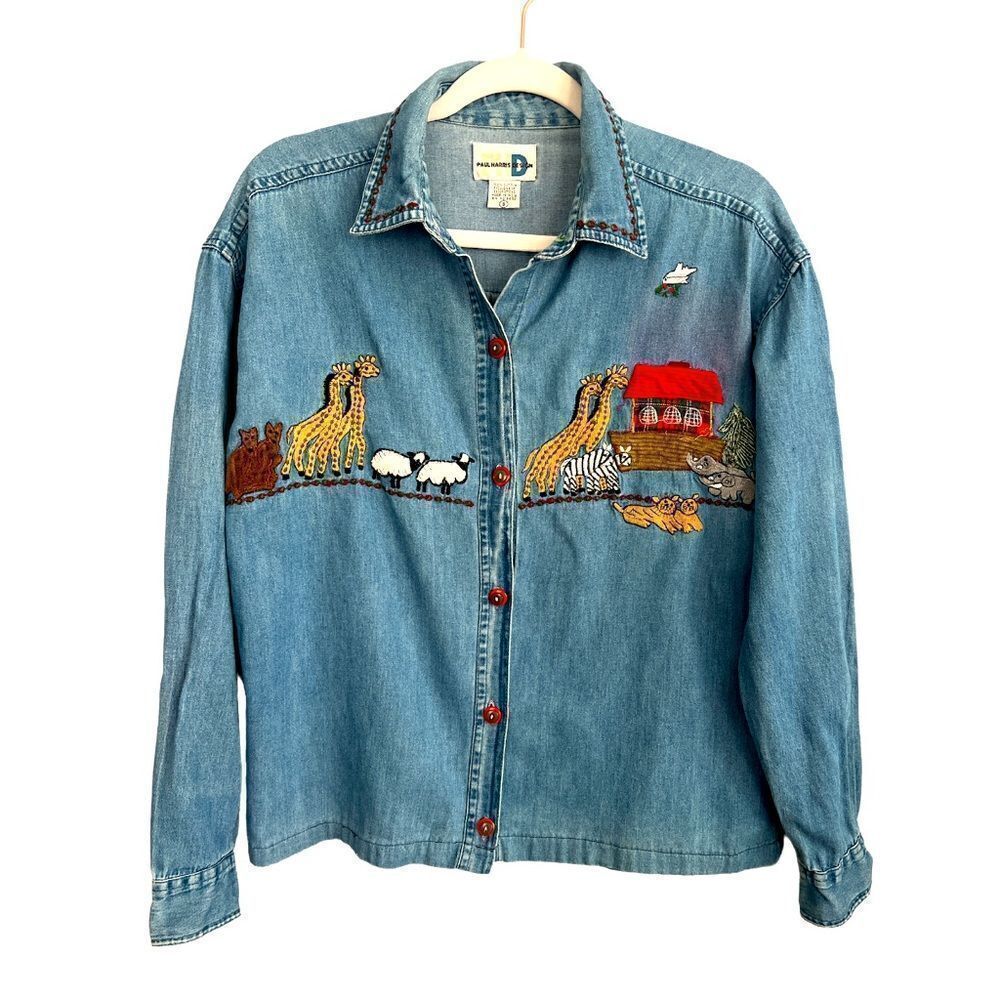 Vintage Women’s Small denim shirt Noah’s Arc animal theme Grandmacore
